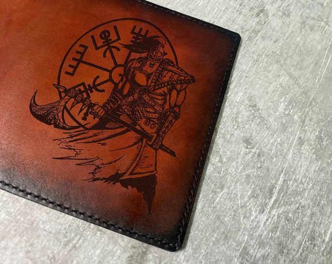 Viking Warrior Leather Passport Wallet: Custom Celtic Art Travel Case
