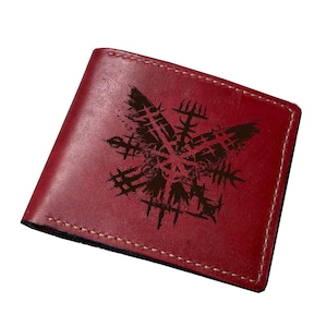 Cartera de cuero artesanal con brújula vikinga, cartera estilo vikingo, cartera plegable para él, cartera para papá, regalo para esposo