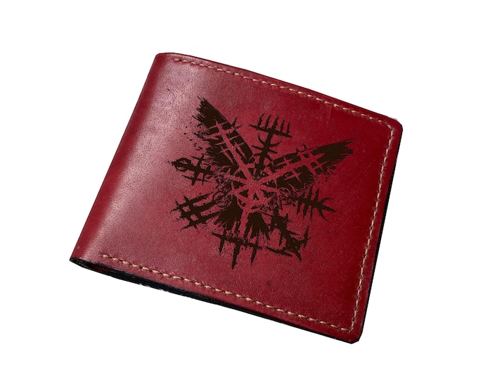Handcrafted Leather Bifold Wallet: Viking Compass Design