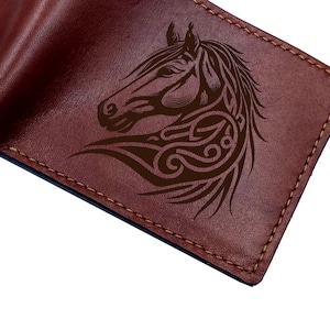 Cartera de cuero con diseño floral de caballo, ideas de regalos de cuero de caballo para él, regalo personalizado para papá, regalo de caballo vaquero, cartera para esposo, novio