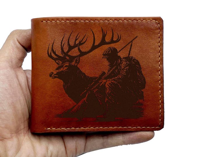 Handmade Leather Hunting Wallet, Deer Art, Gift for Him