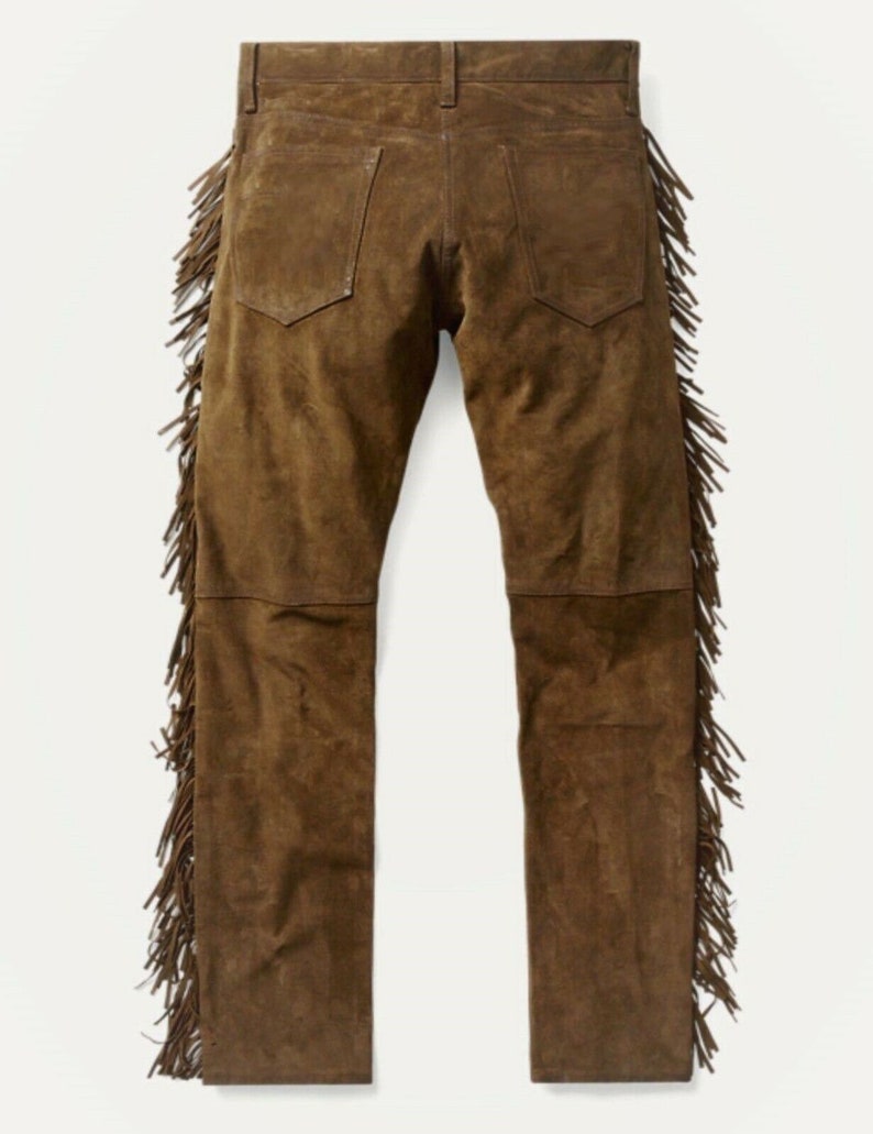 Men Native American Handmade Brown Cowhide Suede Leather Jeans Etsy