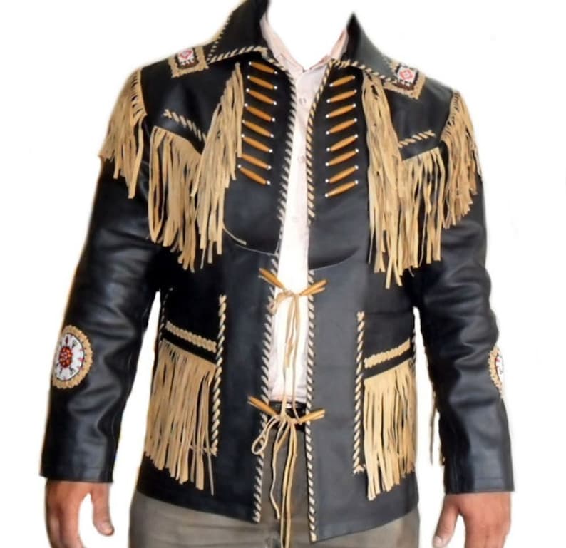 Mens Handmade Western Jacket Black Cowhide Leather Cowboy Etsy
