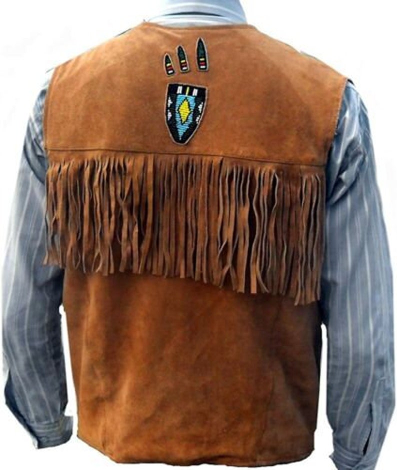 Mens Handmade Western Wear Cowboy Brown Suede Leather Beaded Etsy