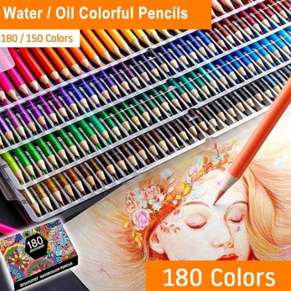 180 Pieces Color Pencils Set - Water Color Pencils - Professional Coloring Pencils - Colour Colored Pencils - Brutfuner - Gift for Artist