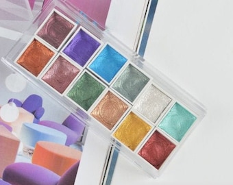 12 colori Vernici ad acquerello solido Set Textured Pearlescent Pigment Metallic Glitter Portable Painting Art Supplies Pallette d Acuarela Suit
