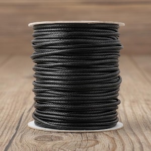 Gewachste Schnur - 3 mm 3.5 mm 4 mm 5 mm - 5 Meter - Bolo geflochten, Baumwollschnur - runde Schnüre für die Schmuckherstellung Halskette Armband machen - Schwarz