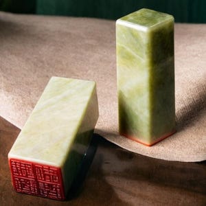 Timbro quadrato personalizzato giapponese Hanko Chop - Timbro giapponese con nome in giada verde - Timbro con nome cinese - Sigillo con nome - Cancelleria giapponese personalizzata in pietra