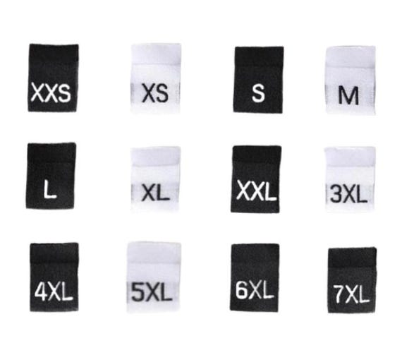100 White Black Clothing Size Labels - Woven Size Tag - T-shirt