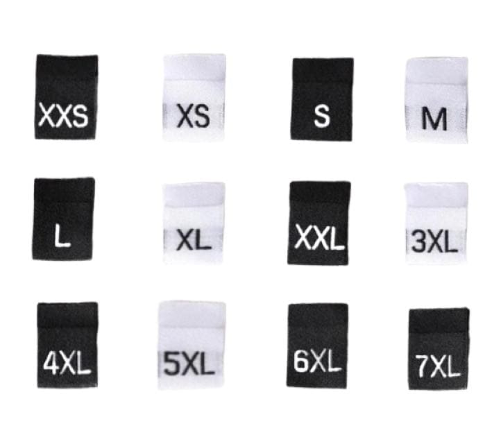 100 White Black Clothing Size Labels - Woven Size Tag - T-shirt