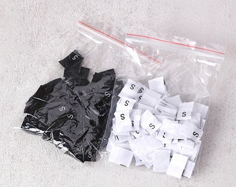 100 White Black Clothing Size Labels - Woven Size Tag - T