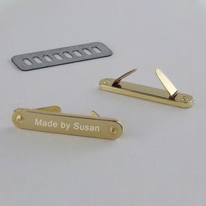 Custom Purse Bag Label Gold Metal Blank Rectangle Tags With Feet, Personalized Laser Engraved Logo For Handcrafted, Bag Making Supplies