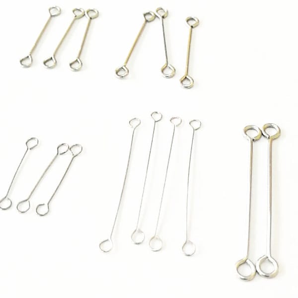 100 Stk. Doppelseitige Augenstifte 15mm/19mm/21mm/27mm/30mm - Silber Doppelschlaufen Eye Pin Eye Head Pins Gauge - Dünne Schmucksuche