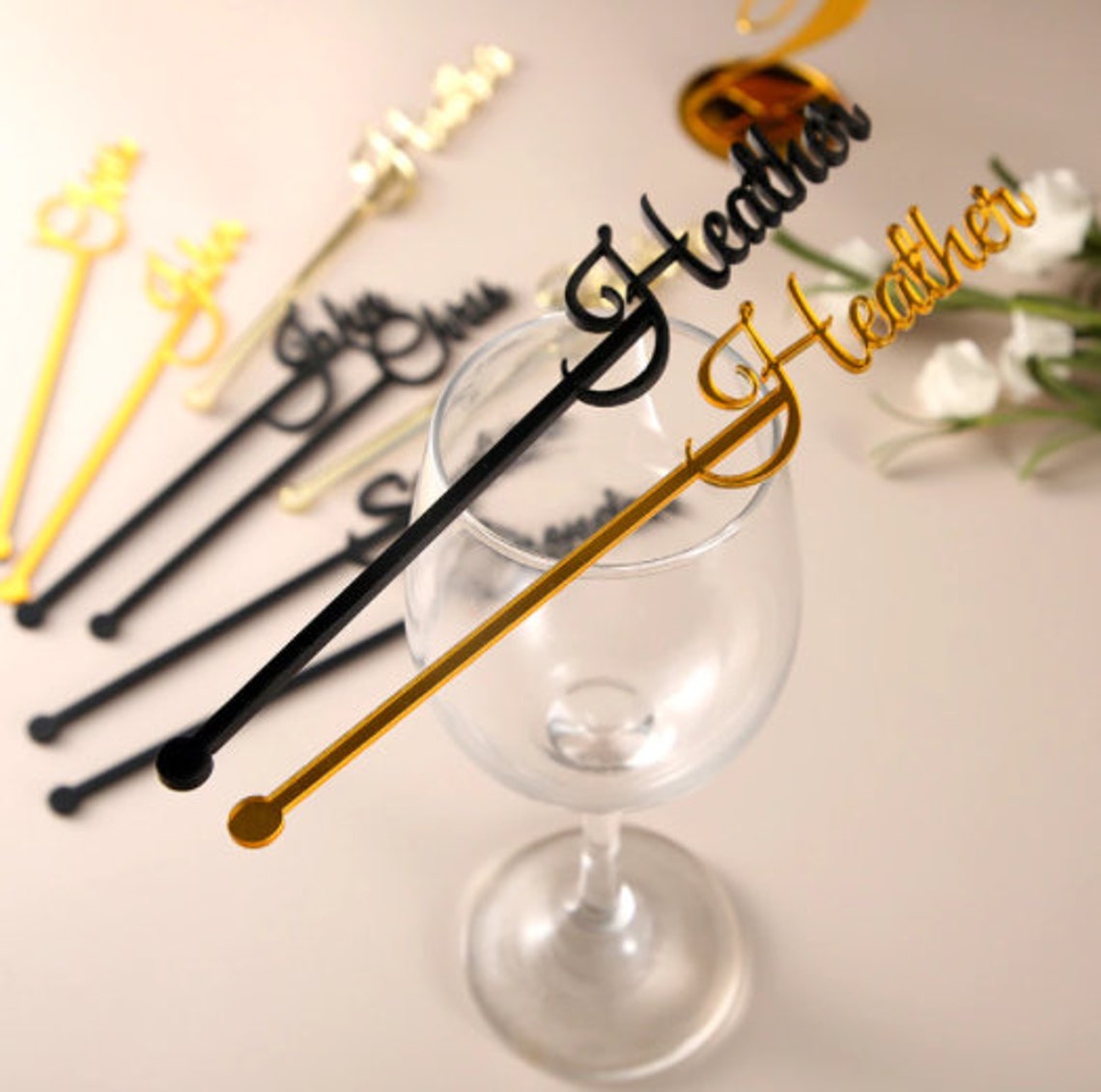 50pcs Personalised Round Drink Stirrers Wedding Decorations