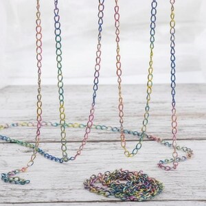 Cadena de joyería arcoíris - 1,5 mm 2,5 mm - Cadena de cable plana al por mayor - Cadenas de eslabones ovalados - Suministros para hacer joyas, accesorios, collares y pulseras imagen 7