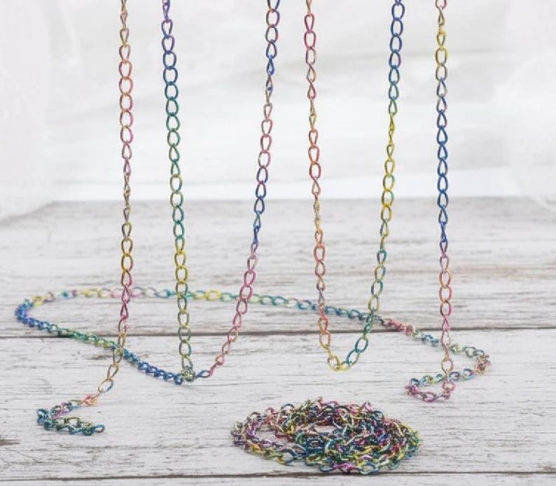 Cadena de joyería arcoíris - 1,5 mm 2,5 mm - Cadena de cable plana al por mayor - Cadenas de eslabones ovalados - Suministros para hacer joyas, accesorios, collares y pulseras imagen 7