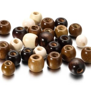 100 Natural Wood Beads - Round Wooden 10 mm 12 mm Spacer Beads - Jewelry Supplies for Necklace Bracelet Making - Small Large Hole Brown