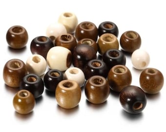 100 Naturholzperlen - Runde Holzperlen 10 mm 12 mm Spacerperlen - Schmuckzubehör für die Halskettenarmbandherstellung - Kleines Großes Loch Braun