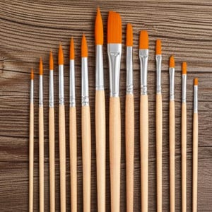 12 Stück Pinsel - Aquarellpinsel - Ölpinsel - Flache Malpinsel - Holzkunst Künstlerbedarf - Größe 2 4 6 8 10 12