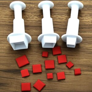 3 Pcs Square Plunger Cutters for Polymer Clay, Gum Paste, Fondant, Porcelain, Jewelry, Baking, Dough. Tiny Mini Square Push Cutter Tool