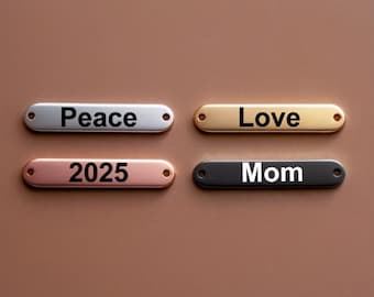Custom Connector Charms, Personalized Black Silver Gold Rose Gold Rectangle Connector Charm, Laser Engraved, DIY Centerpiece Bar Jewelry