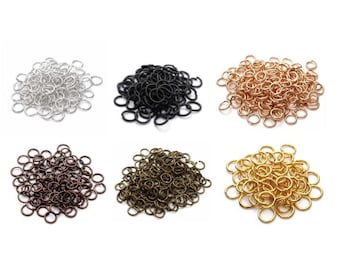200 anillas de salto abiertas de oro rosa, plata y negro (3 mm, 4 mm, 5 mm, 6 mm, 7 mm, 8 mm y 10 mm) con cierre a presión. Accesorios de joyería.