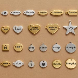 100 Custom Stainless Steel Charm, Gold Silver Personalized Charm, Logo Charm Beads, Laser Engraved Charm Beads For Jewelry Bracelets Making