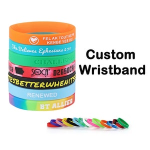 Custom Wristbands - Personalized Text Printing - Rubber Silicone Bracelet  Events, Motivation, Gifts, Cancer Support, Fundraisers, Awareness