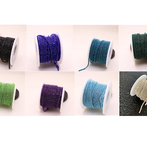 Rhinestone Chain With Clear Crystal - 2mm DIY Sparkling Accessories - Black Blue Green Red Purple White - Rhinestone Trim Cup - Single Row