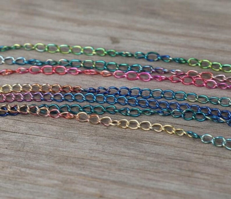 Cadena de joyería arcoíris - 1,5 mm 2,5 mm - Cadena de cable plana al por mayor - Cadenas de eslabones ovalados - Suministros para hacer joyas, accesorios, collares y pulseras imagen 6