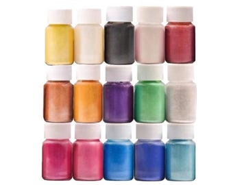15 Stück Glimmerpulver - Pigmentpulver - Harzpigment - Epoxidharzfärbung - Glimmerpigment für Schleimseifenfärbung - Badhandwerk