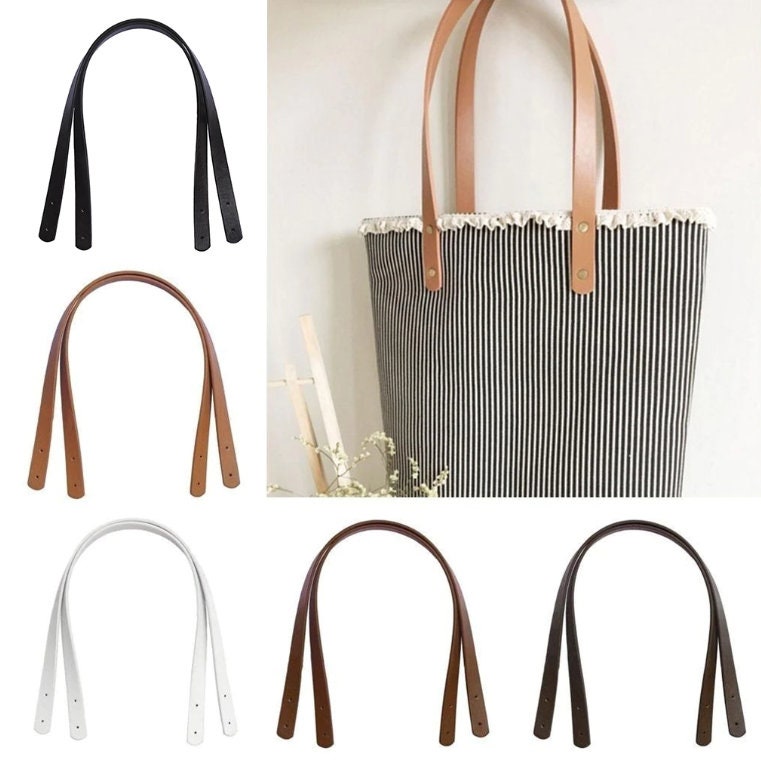 HEEPDD Bag Strap, 2pcs 21.7 inch Handmade Leather Bag Handles with Bronze Rivets for Shoulder Bag Purse Making Supplies(Beige)