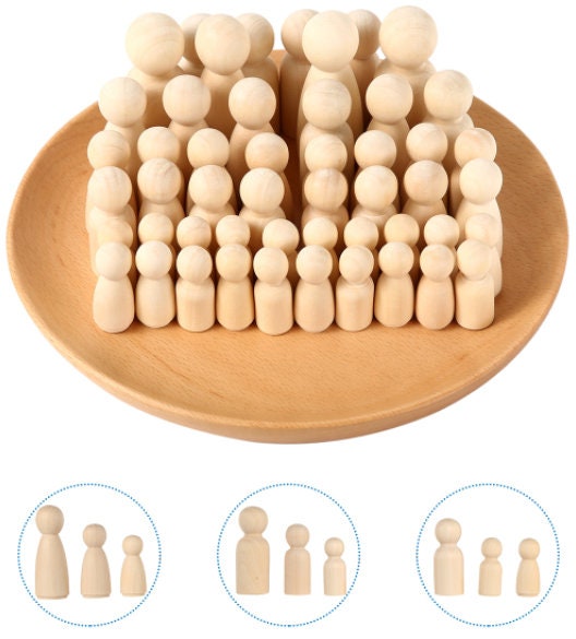 50 Pack Wood Peg Dolls Unfinished Wooden People Craft Blank Family Figures  3/4 x 2 inch