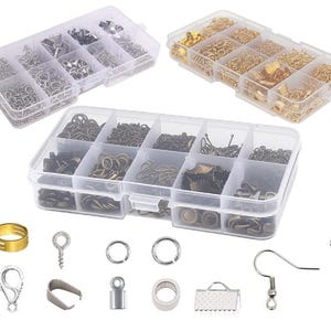 Jewelry Findings Set - Ribbon Ends - Earring Hook - Lobster Clasp - Crimp Bead - Pinch Clasp - Jump Ring Screw Eye Pin - Head Pin - Repair