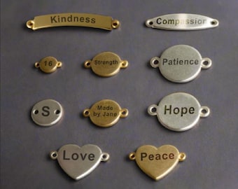 50 Pcs Custom Connector Charms, ,Personalized Stainless Steel Silver Rectangle Connector Charm, Laser Engraved, DIY Centerpiece Bar Jewelry