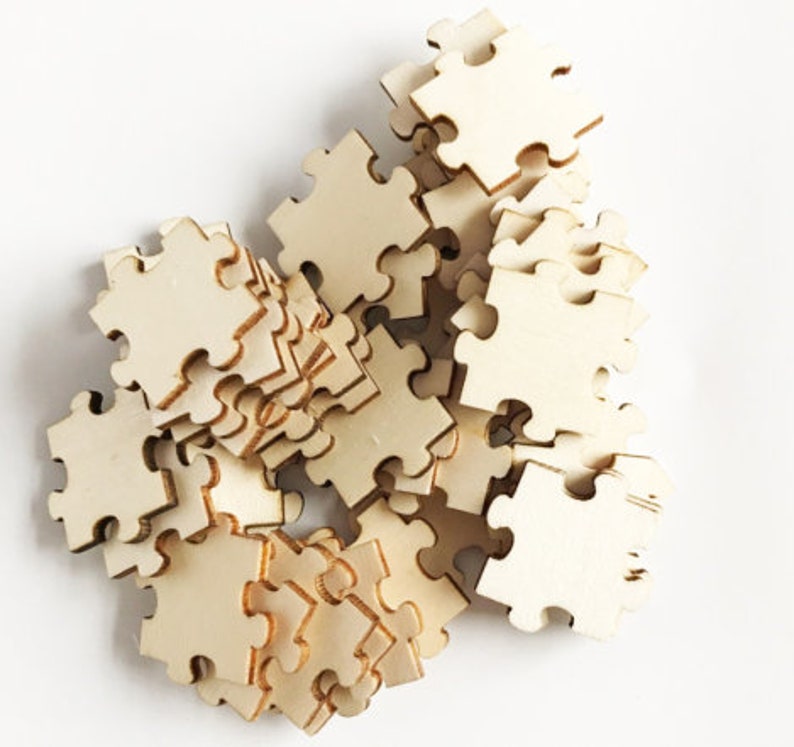 50 Blank Wooden Puzzle Pieces Unfinished Wood Craft Puzzle Etsy