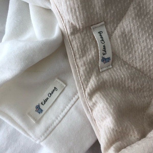 Étiquettes de vêtements personnalisées - Sangle en sergé de coton, Étiquettes personnalisées pour les choses tricotées, Étiquette faite à la main, Accessoire de couture - Blanc naturel