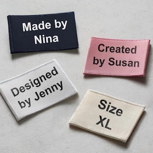 Custom Clothing Labels -  Fabric Sew in Sew on Labels - Big Personalized Cloth Tags for Clothes End Fold Cloth Labels Knitting Quilts Beige