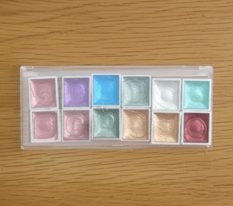 12 Colors Solid Watercolor Paints Set Textured Pearlescent Pigment Metallic Glitter Portable Painting Art Supplies Pallette d Acuarela Suit image 2