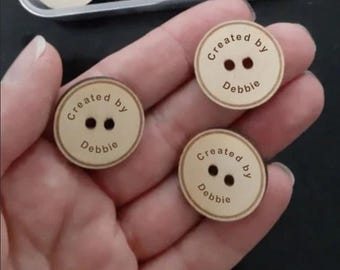 Custom Wood Buttons - Personalized Wooden Buttons - Clothing Labels - 2 Hole Engraved Buttons - Knitters Button - Knöpfe Holz Personalisiert