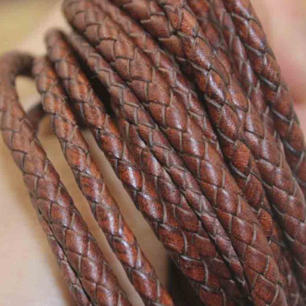 Cowhide Leather Cord - 3mm 4mm 5 mm - 1 Meter - Bolo Braided, Hunter Leather Cord - Round Leather Cords For Jewelry Making - Black Brown