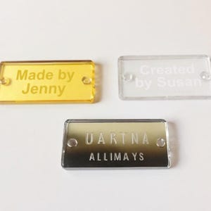 Custom Acrylic Tags for Handmade Items - Personalized Labels for Knitting - Handmade Engraved Tags - Logo Brand Labels Sewing Crochet Hats