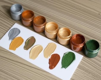 7 Pcs Metallic Acrylic Paint - Craft Paint - Gold Paint - Shimmer Paint - Folk Art Paint - Glittery Paint - Reflective Paint - Ceramic Paint