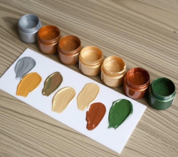 7 Pcs Metallic Acrylic Paint - Craft Paint - Gold Paint - Shimmer Paint - Folk Art Paint - Glittery Paint - Reflective Paint - Ceramic Paint