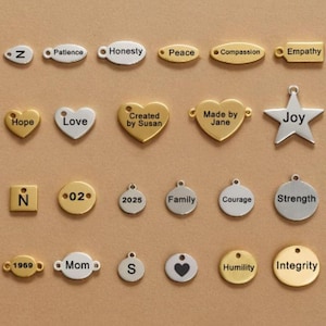 50 Custom Stainless Steel Charm, Gold Silver Personalized Charm, Logo Charm Beads, Laser Engraved Charm Beads Jewelry Bracelets Making