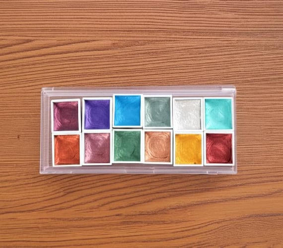 12 Colors Solid Watercolor Paints Set Textured Pearlescent Pigment Metallic Glitter Portable Painting Art Supplies  Pallette d Acuarela Suit