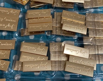 100 stuks aangepaste portemonnee tas label goud zwart zilver metalen blanco rechthoekige tags met voeten, gepersonaliseerd lasergegraveerd logo voor handgemaakt