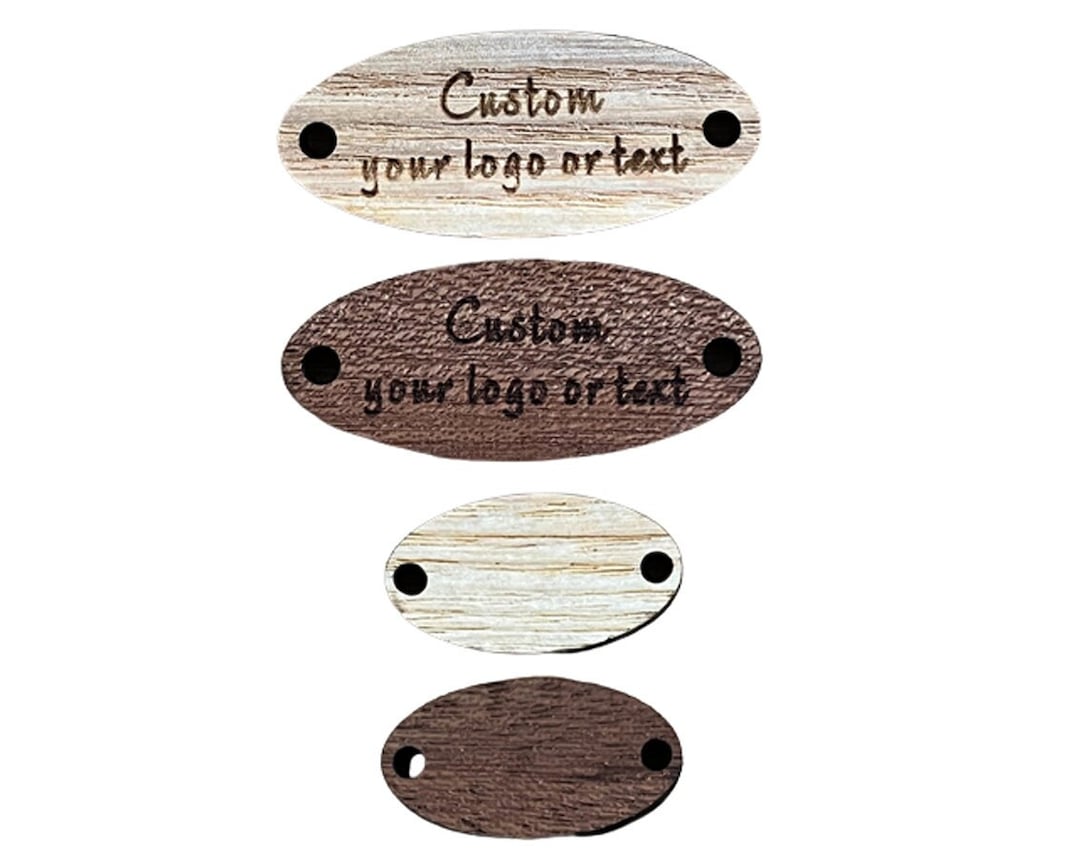 50 Custom Wooden Tags Personalized Wooden Labels for Knitting Oval Engraved Wood Tags Logo