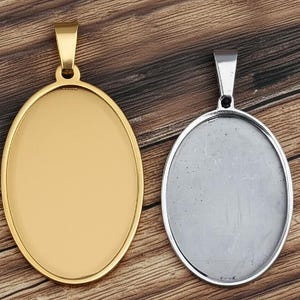 Gold Silver Cabochon Settings Stainless Steel Round Oval Bezel Tray Blanks Pendants with Clasp Glass Cabochon Pendant Tray 13 mm 25 mm 40 mm image 4
