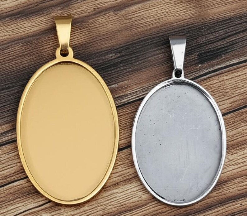 Gold Silver Cabochon Settings Stainless Steel Round Oval Bezel Tray Blanks Pendants with Clasp Glass Cabochon Pendant Tray 13 mm 25 mm 40 mm image 4